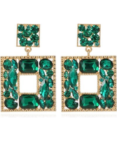 Rhinestone Square Dangle Earrings Trendy Crystal Geometric Drop Statement Earrings hypoallergenic for Women Green $9.68 Earrings