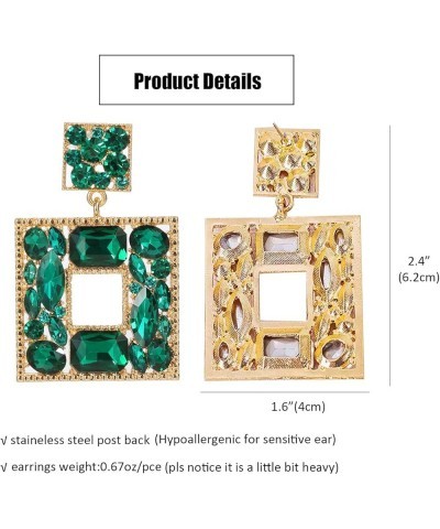 Rhinestone Square Dangle Earrings Trendy Crystal Geometric Drop Statement Earrings hypoallergenic for Women Green $9.68 Earrings