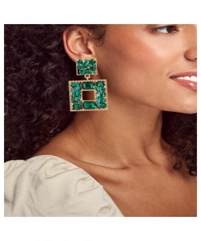 Rhinestone Square Dangle Earrings Trendy Crystal Geometric Drop Statement Earrings hypoallergenic for Women Green $9.68 Earrings