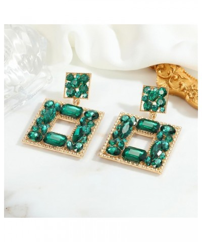 Rhinestone Square Dangle Earrings Trendy Crystal Geometric Drop Statement Earrings hypoallergenic for Women Green $9.68 Earrings