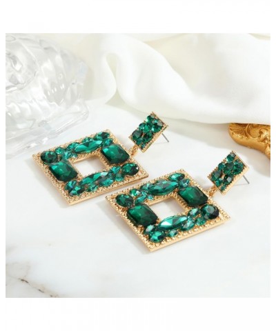 Rhinestone Square Dangle Earrings Trendy Crystal Geometric Drop Statement Earrings hypoallergenic for Women Green $9.68 Earrings