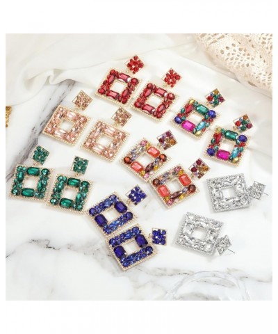 Rhinestone Square Dangle Earrings Trendy Crystal Geometric Drop Statement Earrings hypoallergenic for Women Green $9.68 Earrings