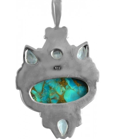 Oxidized Finish 925 Sterling Silver Natural Gemstone Handmade Pendant For Women & Girls blue copper-turquoise & blue topaz $2...