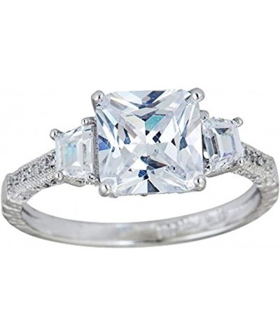 Sterling Silver mm Princess Cut 3 Stone Cubic Zirconia Engagement Ring $16.32 Rings