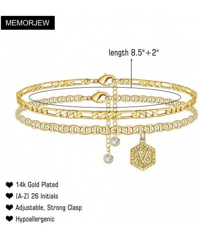 Initial Ankle Bracelets for Women, 14K Gold Plated Double Layered Initial Anklets Jewelry for Women Teen V-Gold $10.44 Anklets