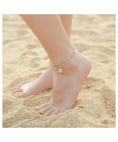 Initial Ankle Bracelets for Women, 14K Gold Plated Double Layered Initial Anklets Jewelry for Women Teen V-Gold $10.44 Anklets