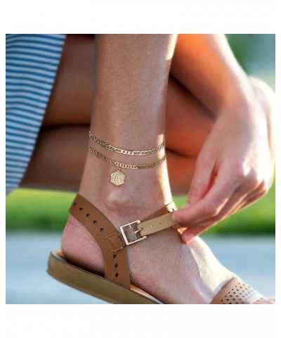 Initial Ankle Bracelets for Women, 14K Gold Plated Double Layered Initial Anklets Jewelry for Women Teen V-Gold $10.44 Anklets