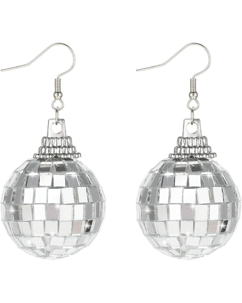 Disco Ball Earrings Silver Mirrorball Earrings 60's 70's Disco Theme Dance Party Costume Accessories for Women and Girls $5.0...