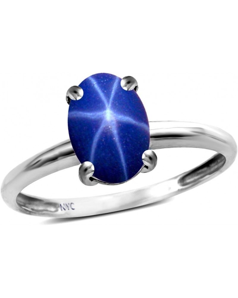 Solid 14k White Gold Classic Solitaire Oval 8x6 Engagement Promise Ring Created Star Sapphire $130.89 Rings