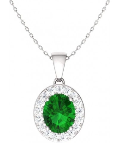 Natural and Certified Oval Cut Gemstone and Diamond Petite Necklace in 14k Solid Gold | 0.51 Carat Pendant with Chain Emerald...