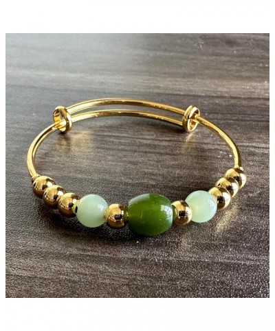 18K Gold Plated Jewelry Faux Jade Bead Stone Bracelet Adjustable Cuff Bracelet GL $8.69 Bracelets