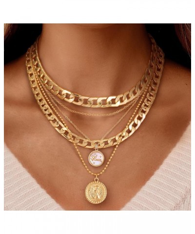 Gold Layered Necklaces for Women Chunky Gold Necklace Link Chain Choker Necklaces for Girls Trendy Retro Coin Pendant Gold Ne...