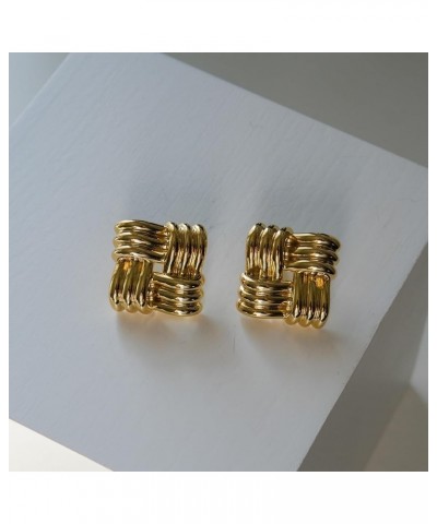 Ribbed Square Earrings Gold | Gold Textured Pinwheel Earrings Earrings | 18K Gold-Plated Square Statement Earrings Gold $16.5...