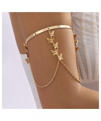 Bohemian Layered Simple Butterfly Tassel Chain Open Arm Cuff Gold Silver Armband Cute Arm Bracelet Wide Cuff Long Chain Butte...