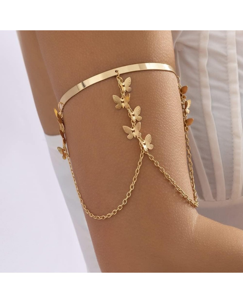 Bohemian Layered Simple Butterfly Tassel Chain Open Arm Cuff Gold Silver Armband Cute Arm Bracelet Wide Cuff Long Chain Butte...