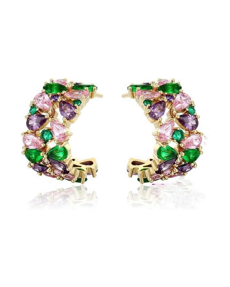 Exquisite women's earrings with multi-colored synthetic zircons $18.62 Earrings