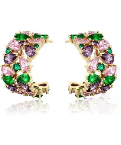 Exquisite women's earrings with multi-colored synthetic zircons $18.62 Earrings