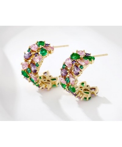 Exquisite women's earrings with multi-colored synthetic zircons $18.62 Earrings