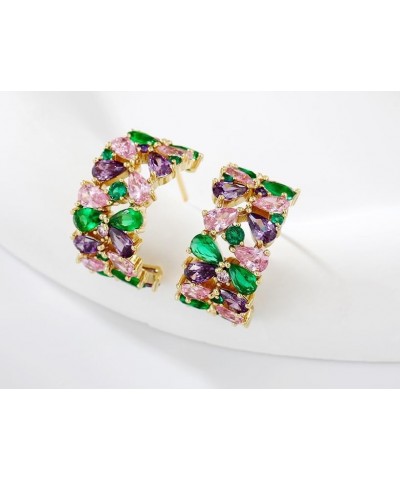 Exquisite women's earrings with multi-colored synthetic zircons $18.62 Earrings