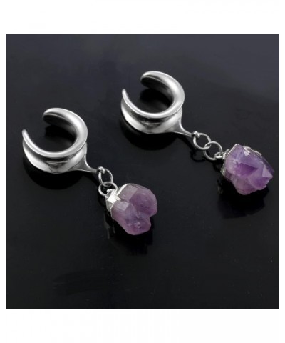 2 PCS Hypoallergenic 316 Stainless Steel Saddle Tunnels Hangers Amethyst Stone Dangle Ear Gauges Plugs Stretcher Earring Body...