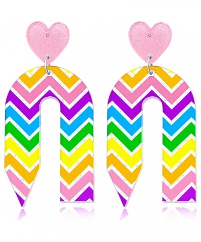 2023 Back to School Pencil Shaped Teacher Earrings for Women Girls Lightweight Acrylic Heart Striped Pencil Earrings for Teac...