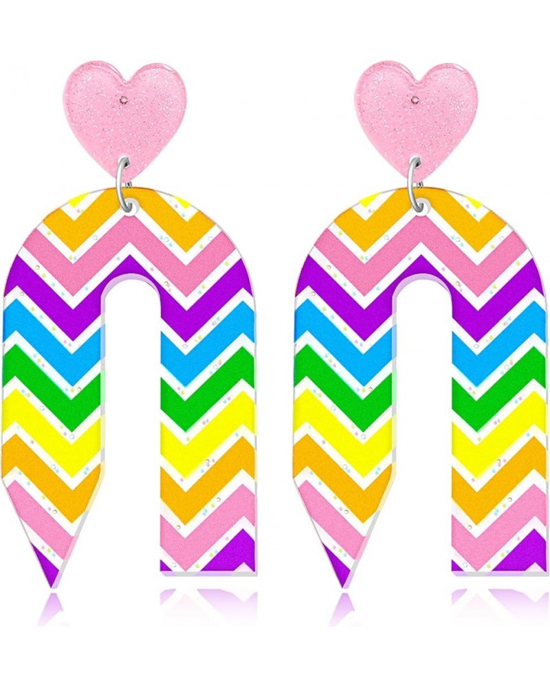 2023 Back to School Pencil Shaped Teacher Earrings for Women Girls Lightweight Acrylic Heart Striped Pencil Earrings for Teac...