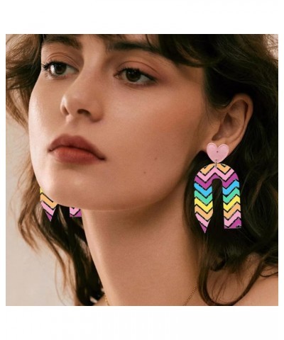 2023 Back to School Pencil Shaped Teacher Earrings for Women Girls Lightweight Acrylic Heart Striped Pencil Earrings for Teac...