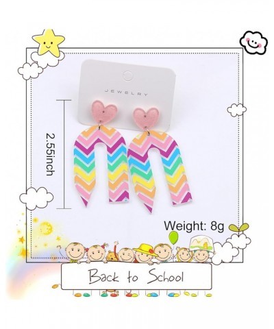 2023 Back to School Pencil Shaped Teacher Earrings for Women Girls Lightweight Acrylic Heart Striped Pencil Earrings for Teac...