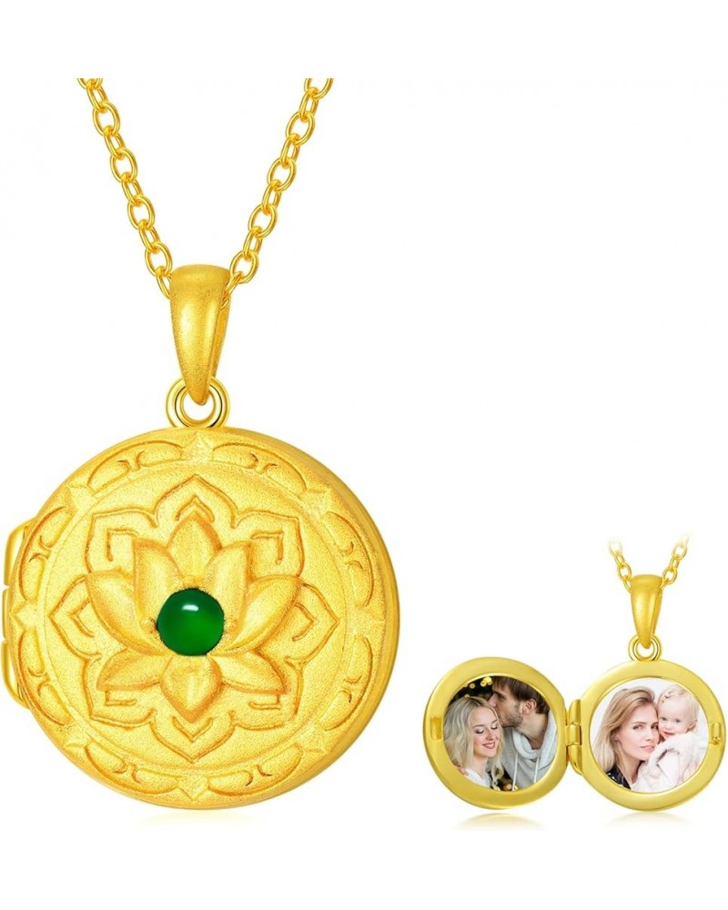 Personalized 10K 14K 18K Gold/Plated Gold Round Emerald Locket Necklace That Holds Pictures Custom Natural Gemstone Locket Pe...