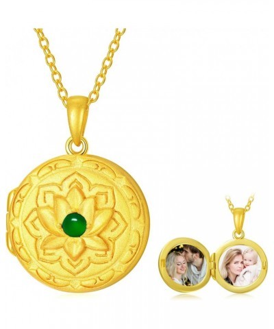 Personalized 10K 14K 18K Gold/Plated Gold Round Emerald Locket Necklace That Holds Pictures Custom Natural Gemstone Locket Pe...