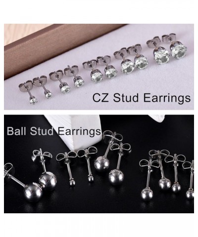 15-30 Pairs Stainless Steel Stud Earrings Set, Hypoallergenic Cartilage Stud Earrings for Women, Bulk Surgical Steel Ball CZ ...