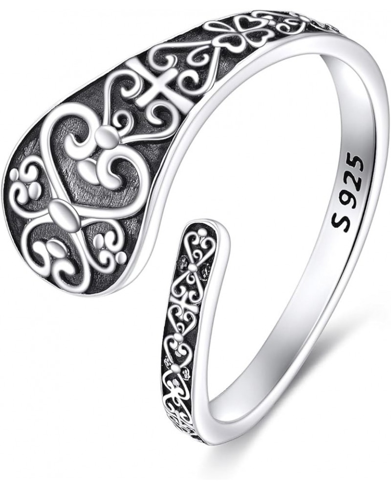 Spoon Ring Sterling Silver Cross Ring Vintage Thumb Rings Adjustable Ring Jewelry Gifts for Women Men Cross Spoon Ring $18.23...