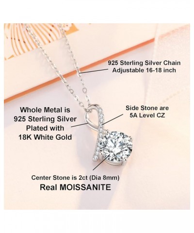 2CT Moissanite Pendant Necklace 18K White Gold Plated Silver D Color Ideal Cut Diamond Necklace for Women with Certificate of...