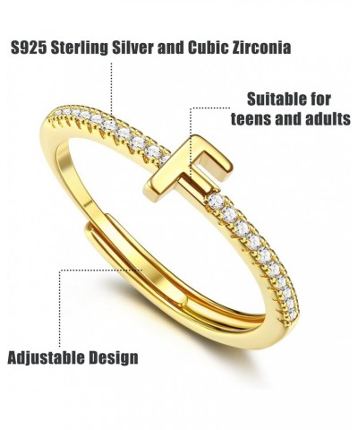 S925 Sterling Silver Initial Rings for Girls Adjustable Silver Gold Plated Stackable Rings for Women Girl Letter Initial CZ R...