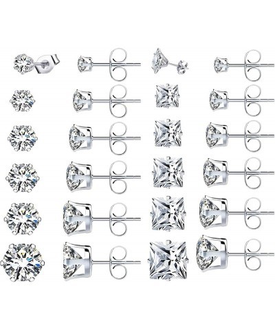 6 Pairs Diamond Stud Earrings for Women, Round Cubic Zirconia Earring Studs Silver Gold Hypoallergenic Stud Earrings Set 3-8m...