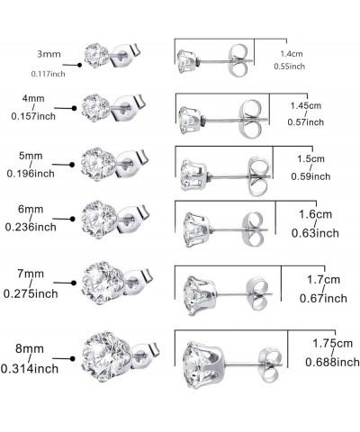 6 Pairs Diamond Stud Earrings for Women, Round Cubic Zirconia Earring Studs Silver Gold Hypoallergenic Stud Earrings Set 3-8m...