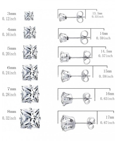 6 Pairs Diamond Stud Earrings for Women, Round Cubic Zirconia Earring Studs Silver Gold Hypoallergenic Stud Earrings Set 3-8m...