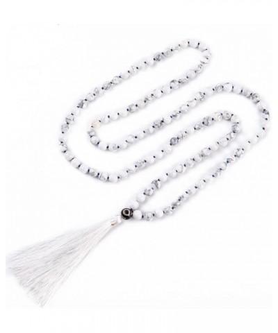 108 Mala Beads Necklace 8mm Tibetan Prayer Beads Yoga Meditation Beads Necklace with Long Tassel Howlite $11.19 Necklaces