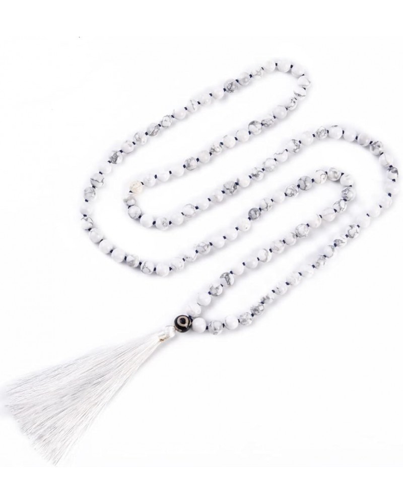 108 Mala Beads Necklace 8mm Tibetan Prayer Beads Yoga Meditation Beads Necklace with Long Tassel Howlite $11.19 Necklaces