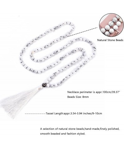 108 Mala Beads Necklace 8mm Tibetan Prayer Beads Yoga Meditation Beads Necklace with Long Tassel Howlite $11.19 Necklaces