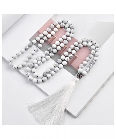 108 Mala Beads Necklace 8mm Tibetan Prayer Beads Yoga Meditation Beads Necklace with Long Tassel Howlite $11.19 Necklaces