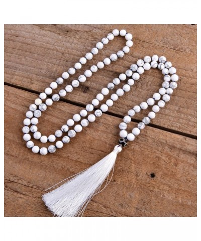 108 Mala Beads Necklace 8mm Tibetan Prayer Beads Yoga Meditation Beads Necklace with Long Tassel Howlite $11.19 Necklaces