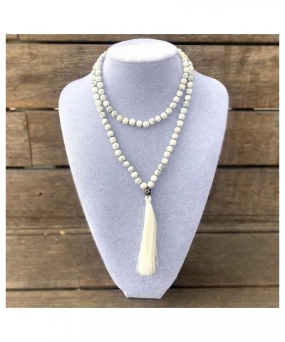 108 Mala Beads Necklace 8mm Tibetan Prayer Beads Yoga Meditation Beads Necklace with Long Tassel Howlite $11.19 Necklaces