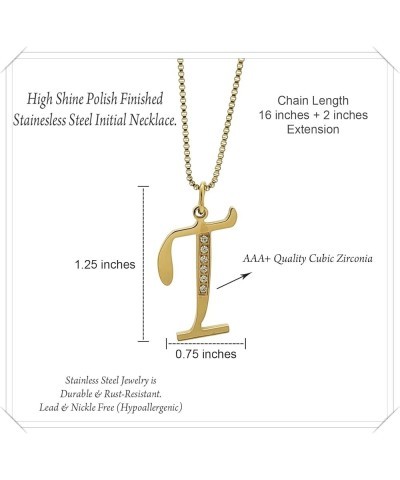 Stainless Steel Waterproof Cubic Zircon Accent Initial A-Z Letter Name Pendant Necklace for Women, Girls T Gold $9.89 Necklaces