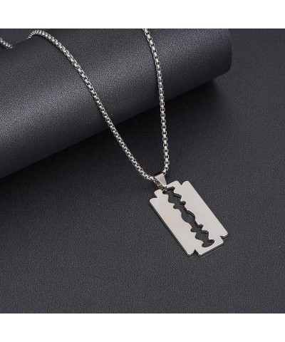 Punk Rock Razor Necklace for Men Statement Stainless Steel Razor Blade Tag Pendant Fashion Wheat Chain Necklace Personalized ...