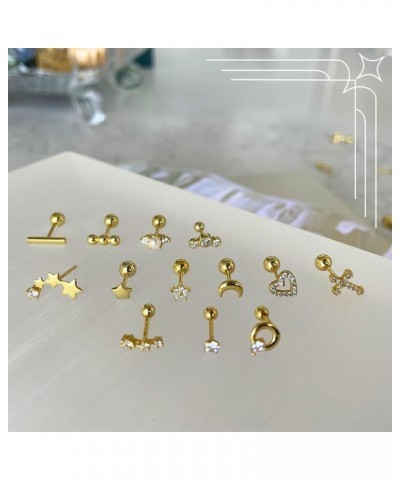 14K Gold Plated Nap Earrings Sterling Silver Flat Back Stud Earrings Moon Star Screw Back Hypoallergenic Earrings Tiny Everyd...