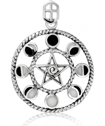 WithLoveSilver Solid 925 Sterling Silver Enamel Moon Phase and Star Pentacle Pendant $19.37 Pendants