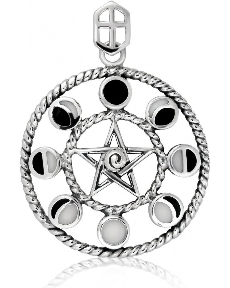 WithLoveSilver Solid 925 Sterling Silver Enamel Moon Phase and Star Pentacle Pendant $19.37 Pendants