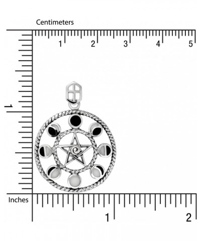 WithLoveSilver Solid 925 Sterling Silver Enamel Moon Phase and Star Pentacle Pendant $19.37 Pendants