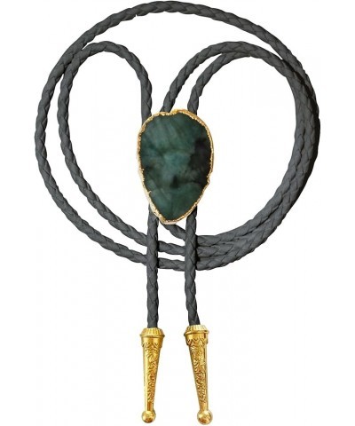 Women's Silver Created Western Bolo Tie Pink Aqua Terra Jasper Gemstone Choker Necklace Grey Cord, Emerald $12.45 Necklaces